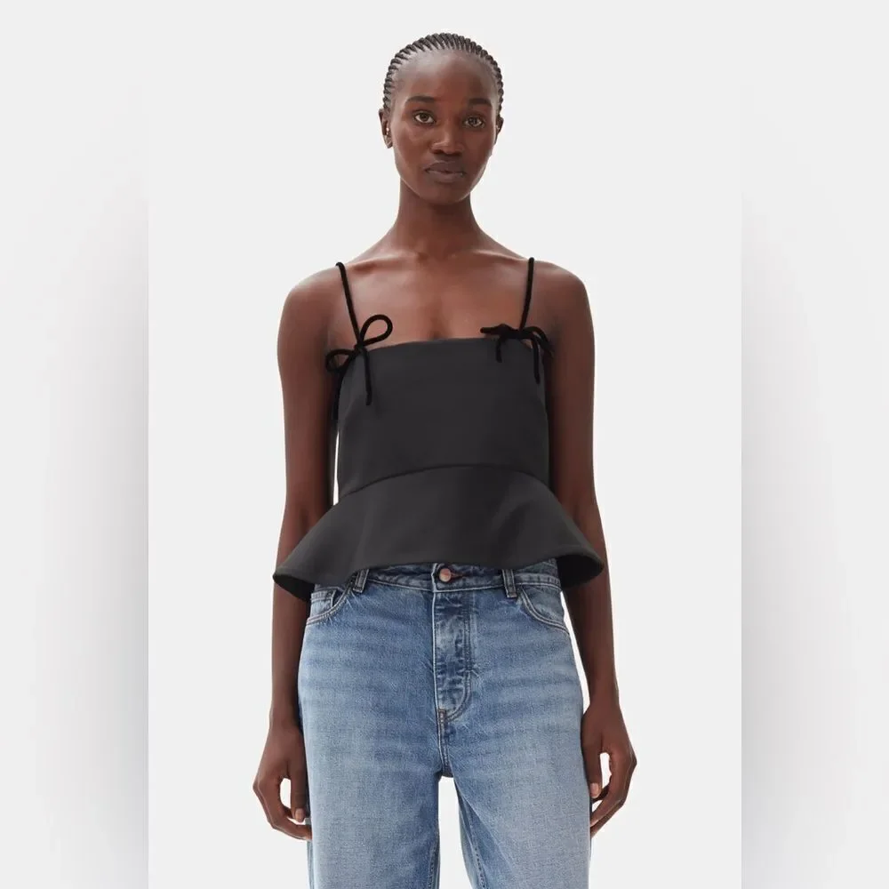 NWT GANNI Black Duchesse Satin Top in black